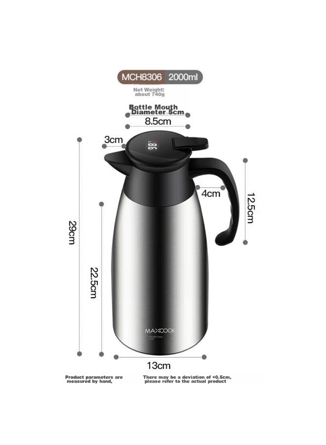 MAX COOK Maxcook Insulated Thermos, Smart Temperature Display Hot Water Bottle, Home Use 304 Stainless Steel Vacuum Hot Water Bottle, 2l, Mch8306 - Image 4