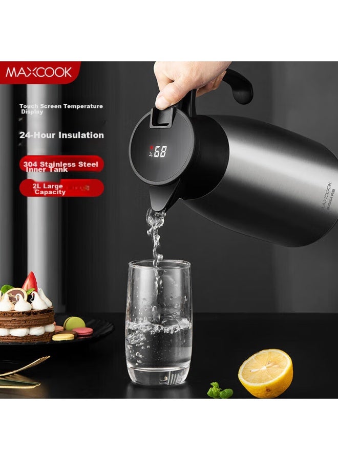 MAX COOK Maxcook Insulated Thermos, Smart Temperature Display Hot Water Bottle, Home Use 304 Stainless Steel Vacuum Hot Water Bottle, 2l, Mch8306 - Image 1