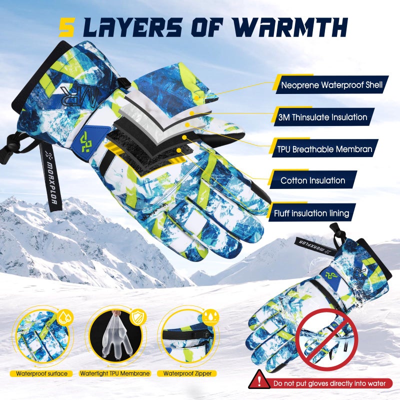 MORXPLOR Winter Ski Snow Snowboard Snowmobile 3M Thinsulate Gloves for Men Women - Image 3