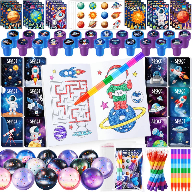 BenLouis 168Pcs Outer Space Themed Party Favors Space Alien Coloring Books Crayons Sticker Stampers Set Bulk Classroom Prizes for Kids Astronaut Planet Birthday Party Goodie Bags Fillers - Image 3