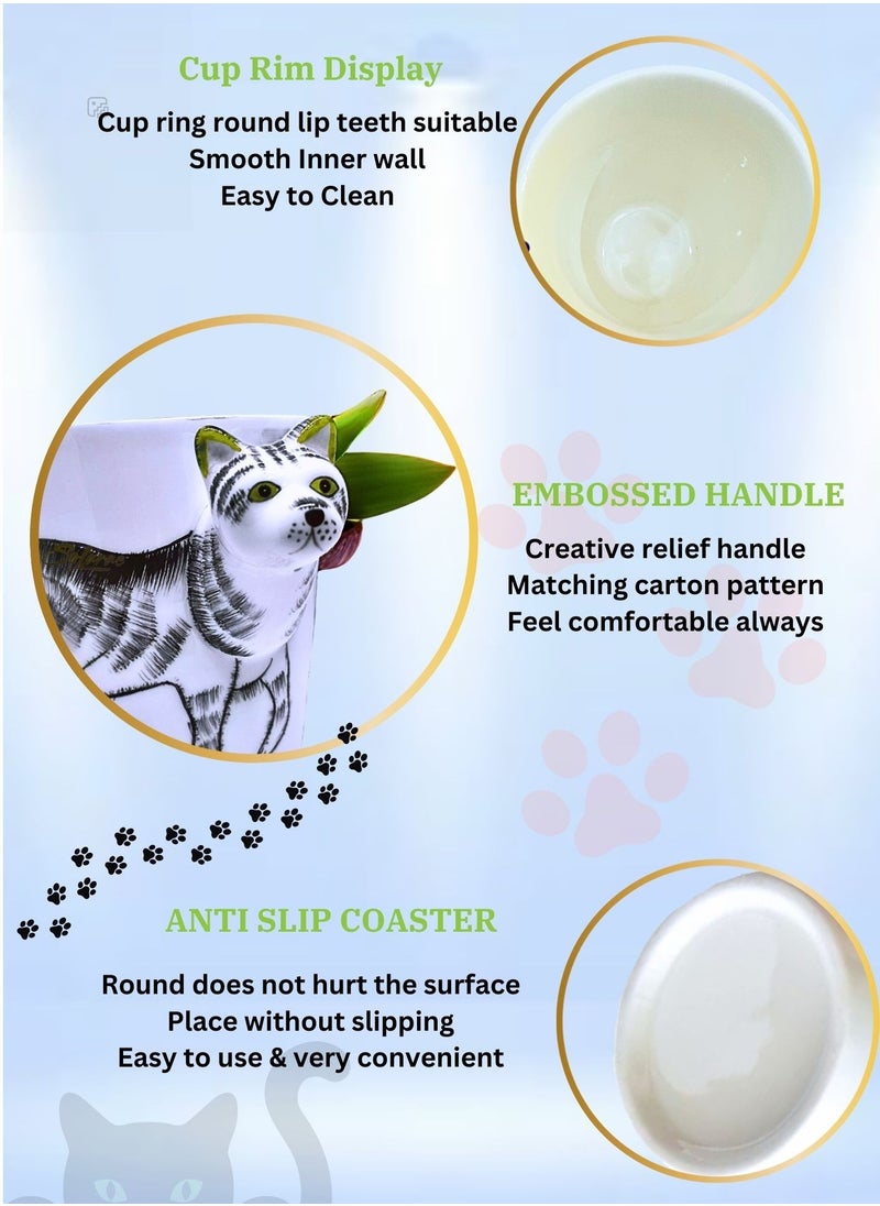 SOLARAE - Animal 3D Shape Hand Painted Ceramic 450 ML Coffee Mugs w/ Assorted Printed Animal Character Good for Tea, Coffee, Milk, Ideal Gift for Kids, Teenagers, Man & Woman (CAT) - Image 1