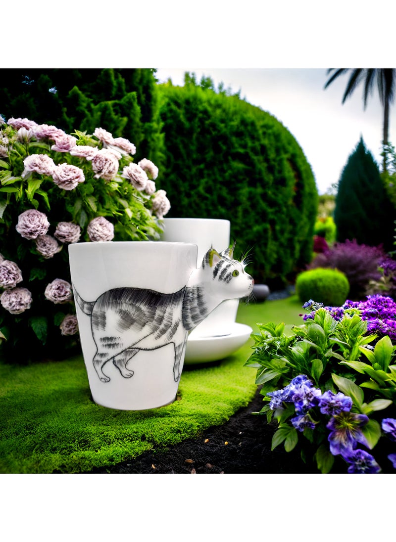 SOLARAE - Animal 3D Shape Hand Painted Ceramic 450 ML Coffee Mugs w/ Assorted Printed Animal Character Good for Tea, Coffee, Milk, Ideal Gift for Kids, Teenagers, Man & Woman (CAT) - Image 1