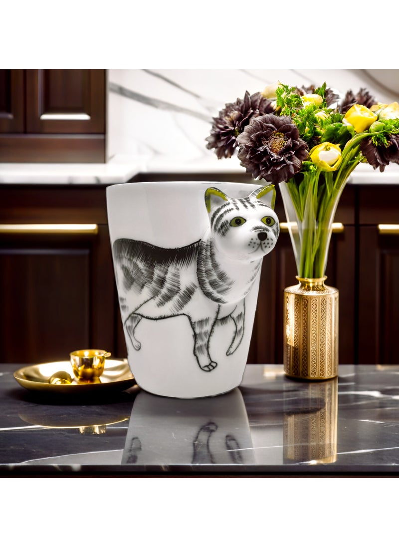 SOLARAE - Animal 3D Shape Hand Painted Ceramic 450 ML Coffee Mugs w/ Assorted Printed Animal Character Good for Tea, Coffee, Milk, Ideal Gift for Kids, Teenagers, Man & Woman (CAT) - Image 1