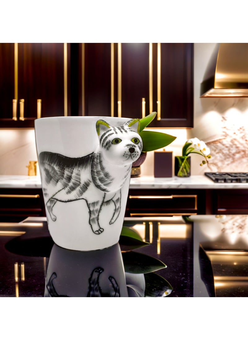 SOLARAE - Animal 3D Shape Hand Painted Ceramic 450 ML Coffee Mugs w/ Assorted Printed Animal Character Good for Tea, Coffee, Milk, Ideal Gift for Kids, Teenagers, Man & Woman (CAT) - Image 1
