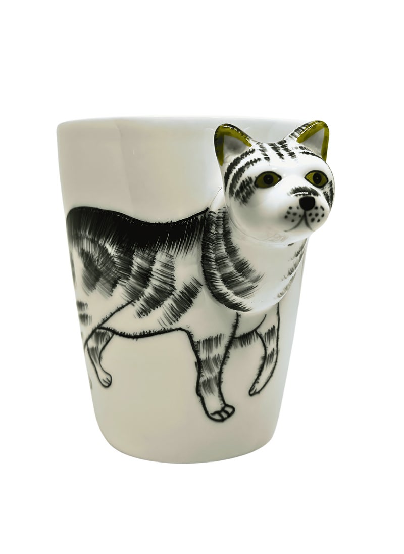 SOLARAE - Animal 3D Shape Hand Painted Ceramic 450 ML Coffee Mugs w/ Assorted Printed Animal Character Good for Tea, Coffee, Milk, Ideal Gift for Kids, Teenagers, Man & Woman (CAT) - Image 1