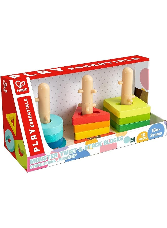 Hape هابي، لغز كتل الوحش الخشبي القابل للتدوير والتكديس 10 قطع، كتل فرز الأشكال والتكديس، للأطفال الصغار، ألعاب خشبية، رائعة للتعرف على الألوان والأشكال - Image 1