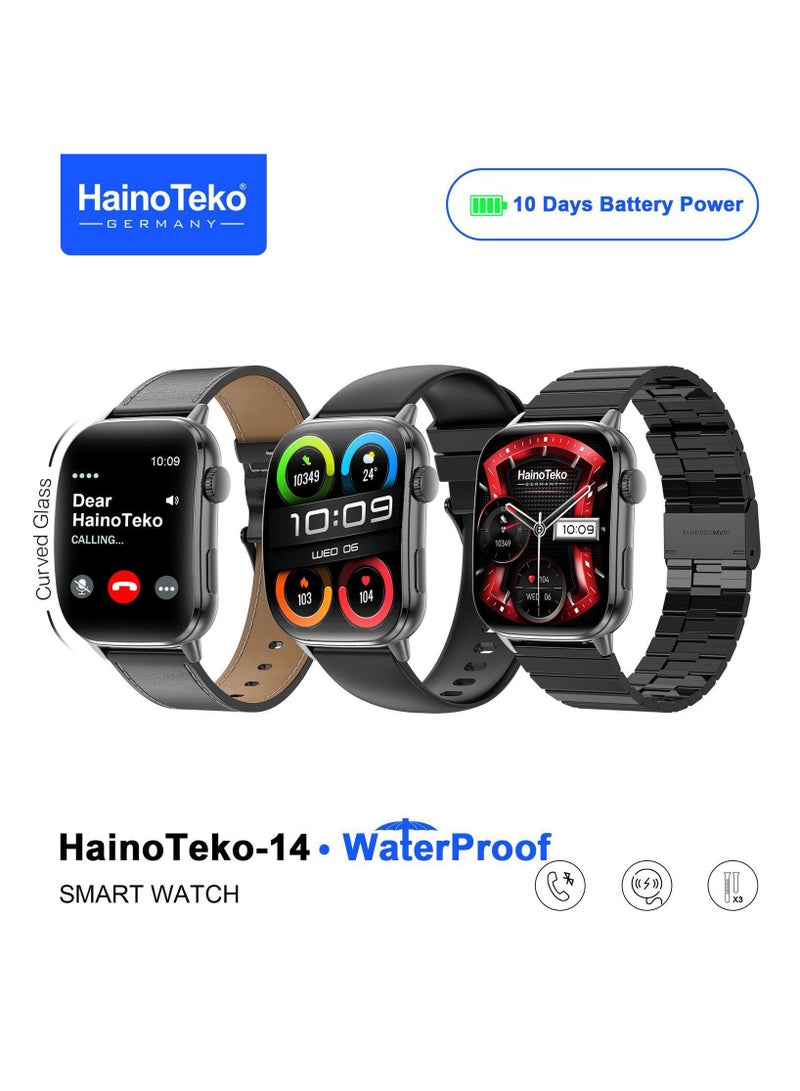 Haino Teko HainoTeko-14 AMOLED Waterproof Smart Watch with 10-Day Battery Life 3 Pair Straps and Charging Cable Designed for Ladies and Gents Black - Image 1