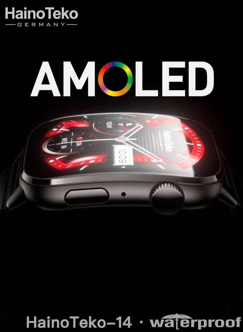 Haino Teko HainoTeko-14 AMOLED Waterproof Smart Watch with 10-Day Battery Life 3 Pair Straps and Charging Cable Designed for Ladies and Gents Black - Image 3