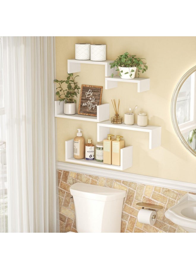 SRIWATANA - SRIWATANA Floating Shelves for Wall, Wall Shelves for Bathroom, Bedroom, Living Room, Kitchen, Office, Wood Shelves for Wall Decor Set of 5 (Washed White) - Image 1