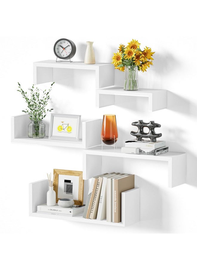 SRIWATANA - SRIWATANA Floating Shelves for Wall, Wall Shelves for Bathroom, Bedroom, Living Room, Kitchen, Office, Wood Shelves for Wall Decor Set of 5 (Washed White) - Image 1