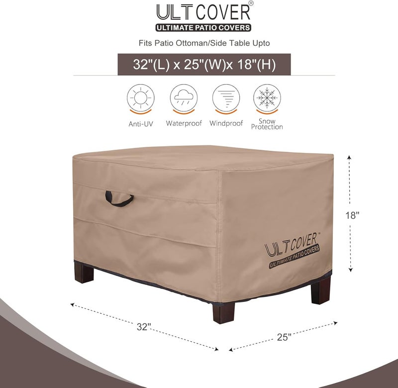 ULTCOVER غطاء مقاوم للماء لأريكة ��لحديقة، مربع الشكل، لطاولات جانبية خارجية، أبعاد 32 بوصة طولًا × 25 بوصة عرضًا × 18 بوصة ارتفاعًا - Image 2
