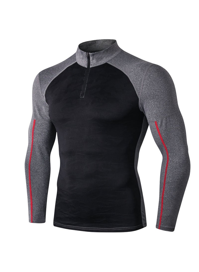 Men Quick Dry Breathable Long Sleeve Shirt Black/Grey - Image 1