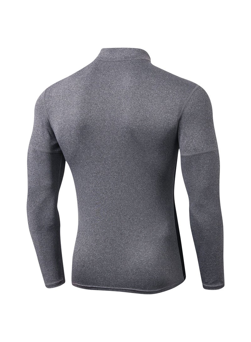 Men Quick Dry Breathable Long Sleeve Shirt Black/Grey - Image 2