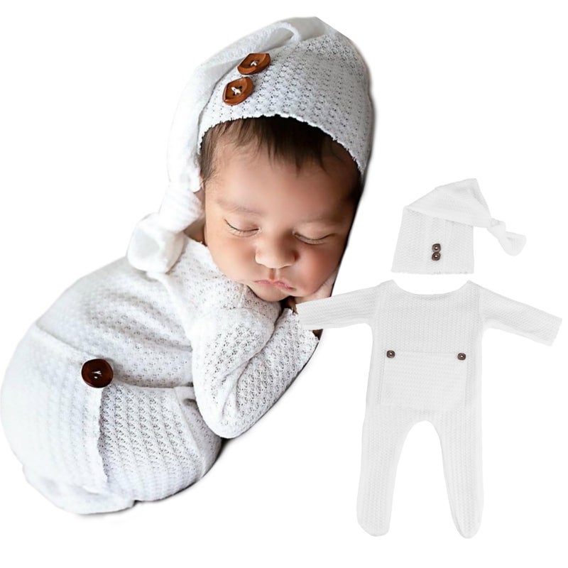 BLUETOP Handmade Baby Costume Set for Photoshoot Knitted Newborn Outfits Cute Unisex Photography Props Crochet Photo Clothes