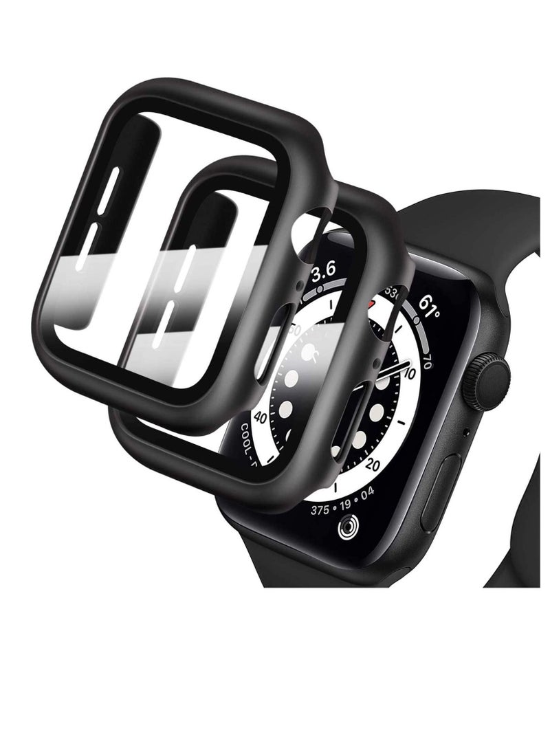 Captaintech Hard PC Case with Tempered Glass Screen Protector Compatible for Apple Watch Series 6/5/4/SE 44mm, Case for All-Around Coverage Protective Bumpers Cover for iWatch Series (2 Pack) - Image 1
