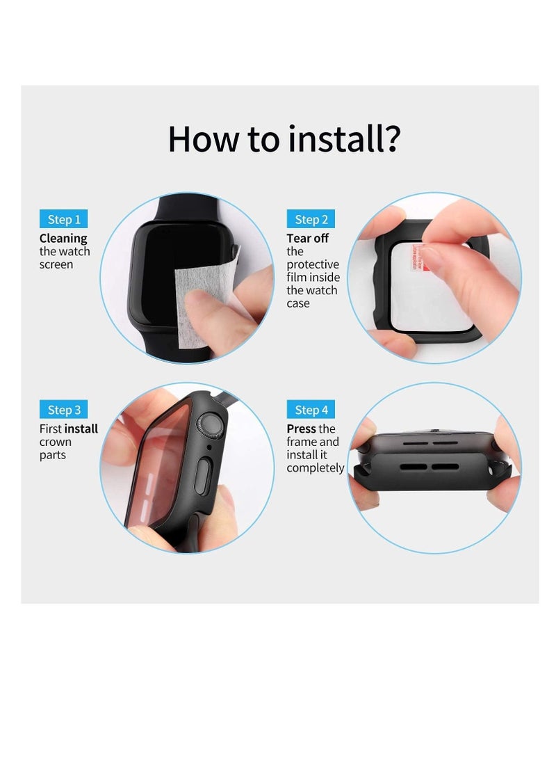 Captaintech Hard PC Case with Tempered Glass Screen Protector Compatible for Apple Watch Series 6/5/4/SE 44mm, Case for All-Around Coverage Protective Bumpers Cover for iWatch Series (2 Pack) - Image 2