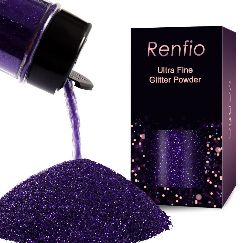 Renfio Ultra Fine Glitter Powder Metallic Resin Glitter 2.11 Oz (60g) PET Flakes Crafts Sequins 1/128" 0.008" 0.2mm Epoxy Chips Flakes for Tumblers Slime Roses Decoration - Eggplant Purple - Image 1