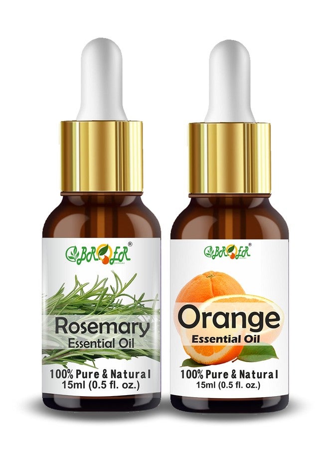 BROER Rosemary Essential Oil and Orange Essential Oil Combo Pack for Hair Growth, Moisturizing Skin, Hair Nourishment - 100% Pure, Natural & Undiluted Refreshing Essential Oils (pack of 2) 30ml - Image 1