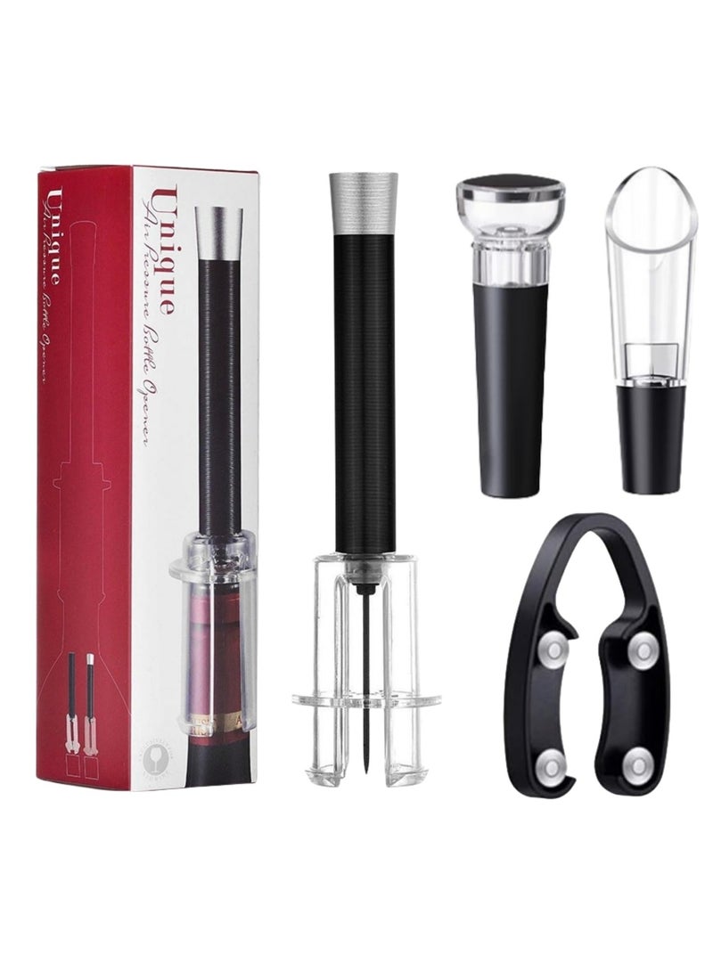 SOLARAE Air Pressure Pump Bottle Opener with Foil Cutter, Aerator Pourer,Vacuum Stopper(4PCS), Simple Cork Remover, Efficient Corkscrew Bottle Opener, Great for Wine Lovers, Perfect Wine Gift - Image 1