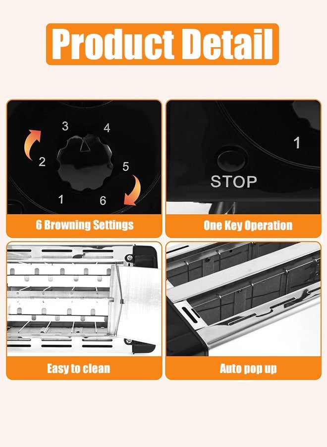 JoyousSto 2 Slice Stainless Steel  Toaster, With Auto Pop-Up, Lift & Look Feature, Cancel, Reheat & Defrost Functions,Auto Cut Off, 6 Browning Settings, Extra Wide Slots, Removable Easy to Clean Crumb Tray - Image 5