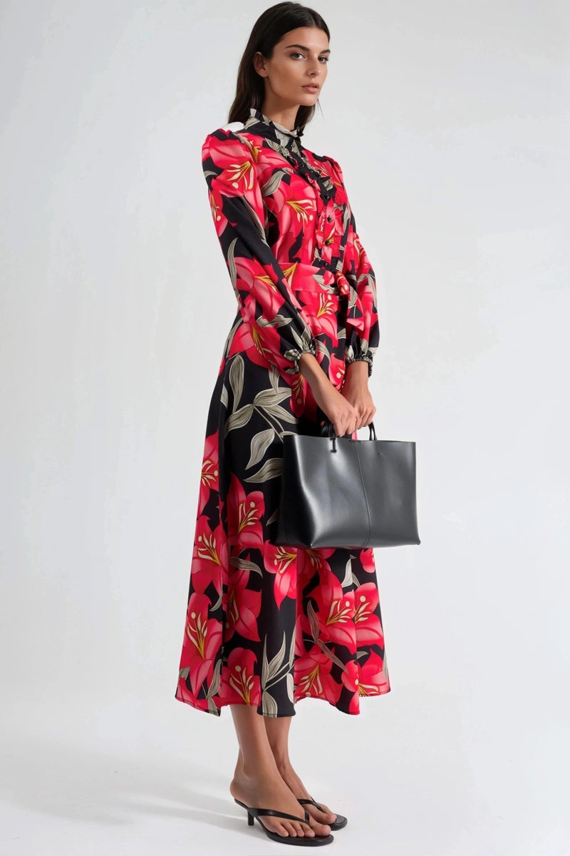 Jennyfer Floral Maxi Dress with Tie Detail - Image 2