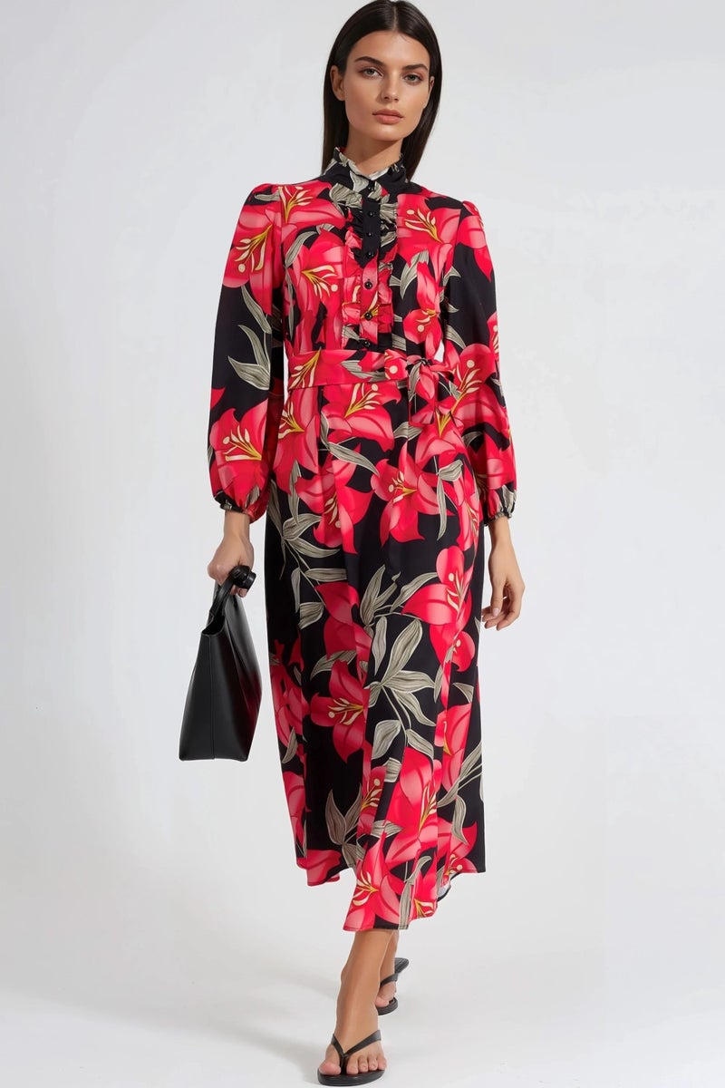 Jennyfer Floral Maxi Dress with Tie Detail - Image 1