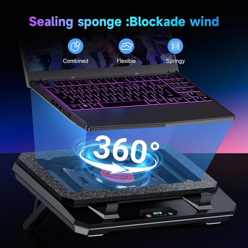 IETS GT300 Upgraded Laptop Cooling Pad with Adjustable Stand, Turbo Boosted Cooler for Rapid Cooling 10-17inch Gaming Laptop, Flexible Sealing Ring，Featuring Air Filtration Adjustable clamp - Image 3