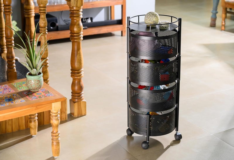 ASHLAS Kitchen Trolley with Wheels Organizer Items and Storage Solutions for Kitchen Accessories 4 Layer Round - Image 2