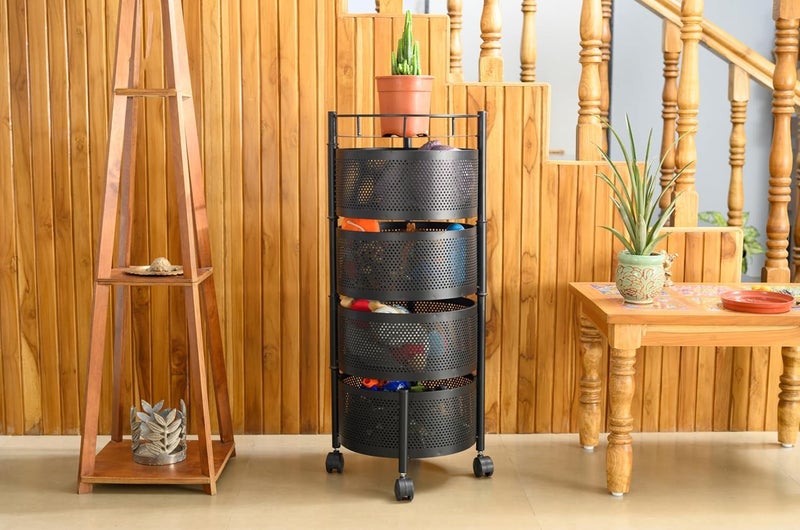 ASHLAS Kitchen Trolley with Wheels Organizer Items and Storage Solutions for Kitchen Accessories 4 Layer Round - Image 1