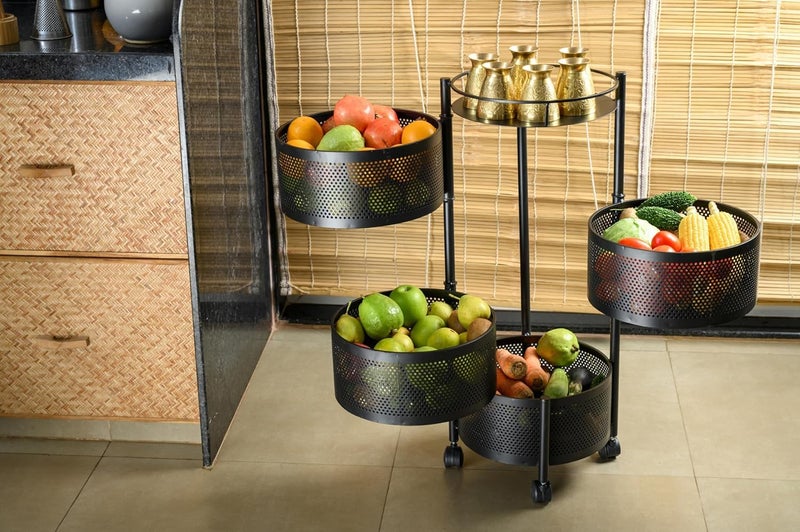 ASHLAS Kitchen Trolley with Wheels Organizer Items and Storage Solutions for Kitchen Accessories 4 Layer Round - Image 4
