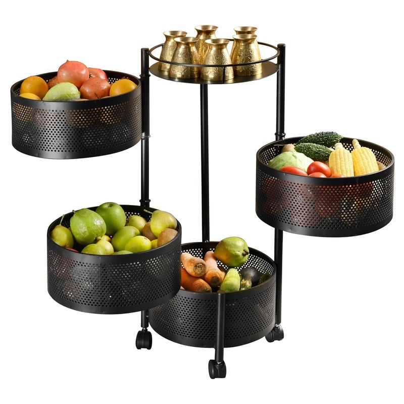ASHLAS Kitchen Trolley with Wheels Organizer Items and Storage Solutions for Kitchen Accessories 4 Layer Round - Image 5