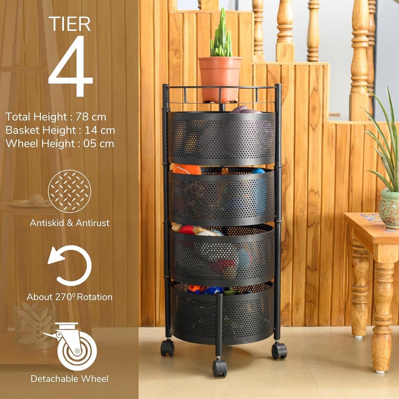 ASHLAS Kitchen Trolley with Wheels Organizer Items and Storage Solutions for Kitchen Accessories 4 Layer Round - Image 3