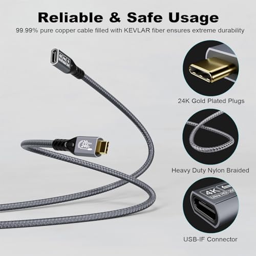 CHENLENIC 20Gbps USB C 3.2 Extension Cable, 10FT USBC 3.2 Gen2 Type-c Male to Female Extender Cable Ultra HD 4K@60Hz 240W Charging 20Gbps Data Transfer Compatible with External SSD eGPU - Image 5