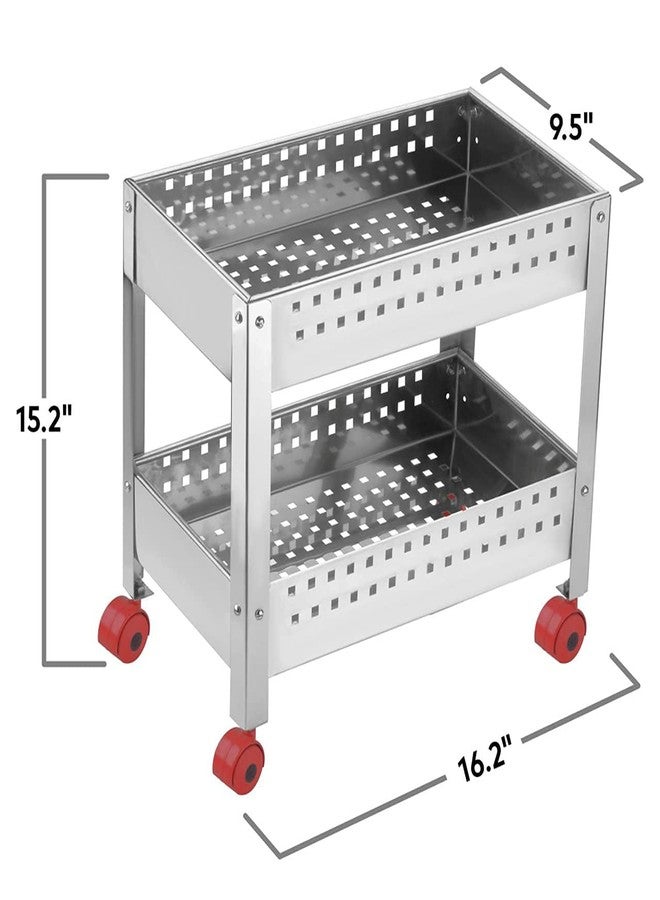 MYPS Stainless Steel 2 Layer Multipurpose Folding Fruit and Vegetable Trolley for Kitchen Storage Organizer Stand with Wheel - Image 4