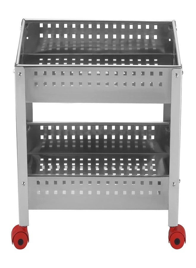 MYPS Stainless Steel 2 Layer Multipurpose Folding Fruit and Vegetable Trolley for Kitchen Storage Organizer Stand with Wheel - Image 3