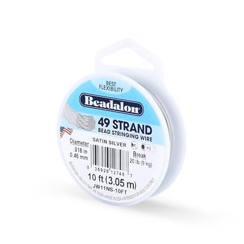 Beadalon 49 Strand Stainless Steel Bead Stringing Wire, .018 in / 0.46 mm, Satin Silver,10 ft / 3.1 m - Image 1