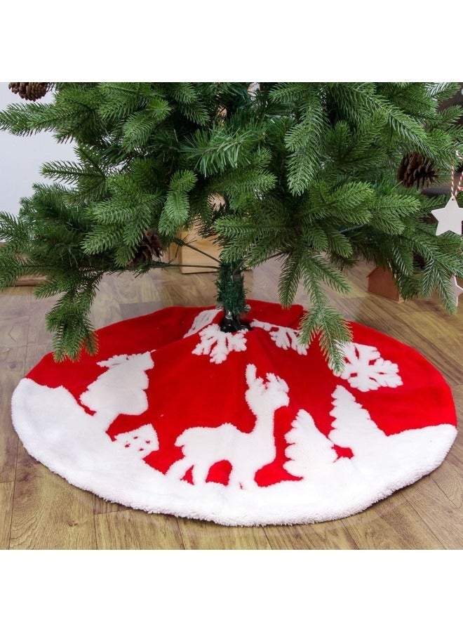 CHRISTMAS TREE SKIRT 120CM LARGE WHITE RED FAUX FUR XMAS TREE SKIRT