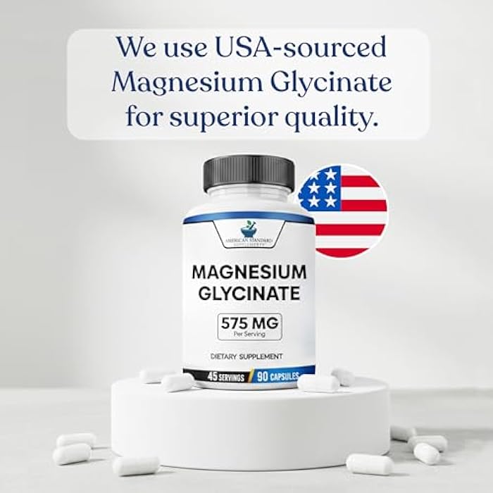 American Standard Supplements Magnesium Glycinate 575mg per Serving, 90 Veggie Capsules, Magnesium Supplement for Bone & Muscle Health, Chelated for Maximum Absorption - Image 3