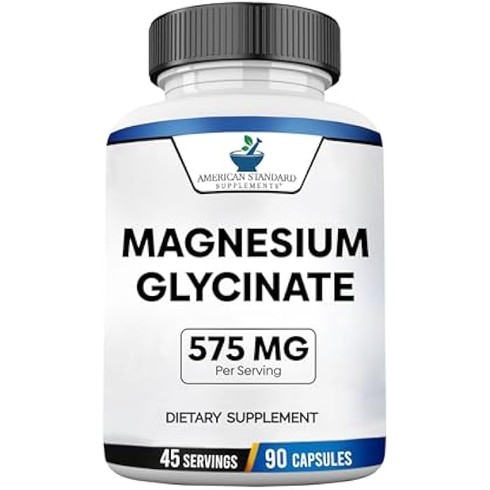 American Standard Supplements Magnesium Glycinate 575mg per Serving, 90 Veggie Capsules, Magnesium Supplement for Bone & Muscle Health, Chelated for Maximum Absorption - Image 1