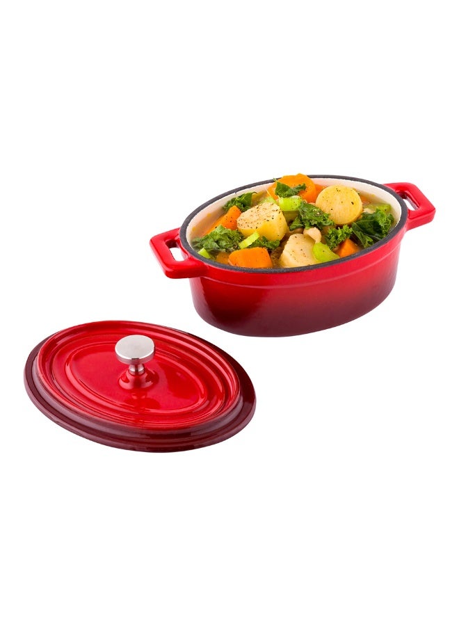 Restaurantware 9 Ounce Mini Casserole Dish, 1 Mini Dutch Oven With Lid - Enameled, Oval, Red Cast Iron Mini Cocotte, Heavy-Duty, For Baking, Braising, or Roasting - Image 2