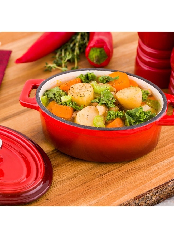 Restaurantware 9 Ounce Mini Casserole Dish, 1 Mini Dutch Oven With Lid - Enameled, Oval, Red Cast Iron Mini Cocotte, Heavy-Duty, For Baking, Braising, or Roasting - Image 3