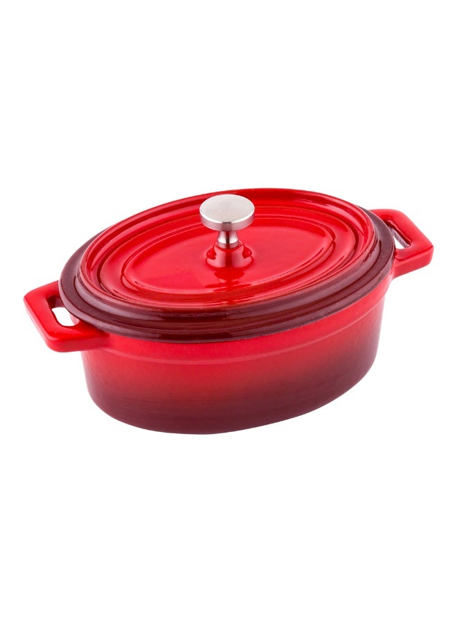 Restaurantware 9 Ounce Mini Casserole Dish, 1 Mini Dutch Oven With Lid - Enameled, Oval, Red Cast Iron Mini Cocotte, Heavy-Duty, For Baking, Braising, or Roasting - Image 1