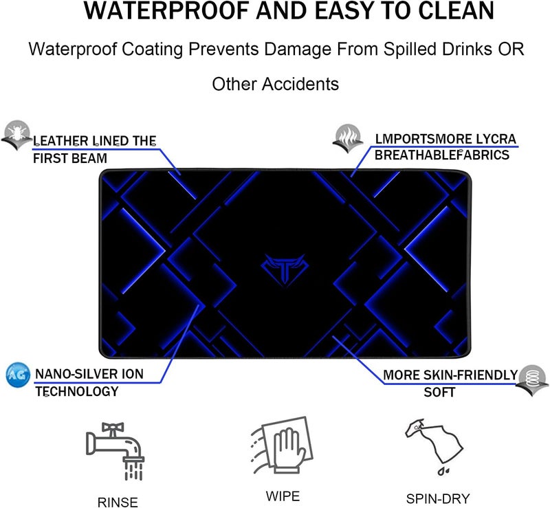 TEDNETGO Large Mouse Pad, Gaming Mouse Pad, Waterproof XL Extended Extra Large Mouse Pad with Stitched Edge, Non-Slip Large Ergonomic Mouse Pad Desk Mat for Computer Laptop, 31.5"x15.7" x 0.12", Blue - Image 4