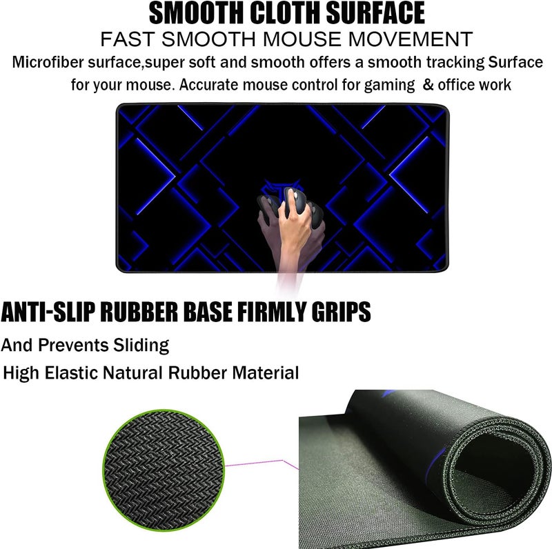 TEDNETGO Large Mouse Pad, Gaming Mouse Pad, Waterproof XL Extended Extra Large Mouse Pad with Stitched Edge, Non-Slip Large Ergonomic Mouse Pad Desk Mat for Computer Laptop, 31.5"x15.7" x 0.12", Blue - Image 3