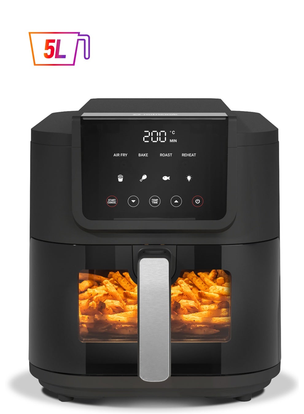 Digital Slim Air Fryer , 5L Capacity with Clear Window & Internal Light , Large Basket, Space-Saving Slim Design, 5 Presets functions, Air Fry, Bake, Reheat, 2 Years Warranty 5 L 1500 W NC-AFS100 Black