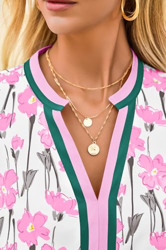 Cicy Bell Womens V Neck Floral Mini Dress Short Puff Sleeve Patchwork Summer Casual Boho Dresses Light Pink - Image 2