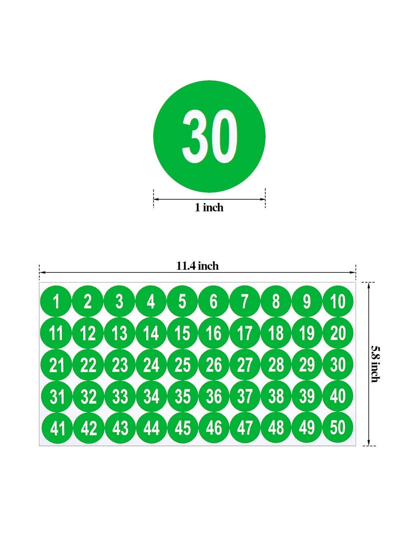 Excefore Number Stickers, Consecutive Number Stickers (1-50) 2.54cm Number Labels Waterproof Self-Adhesive Universal Label for Indoor Outdoor Daily Storage Uses (Green, 10 Sheets) - Image 2