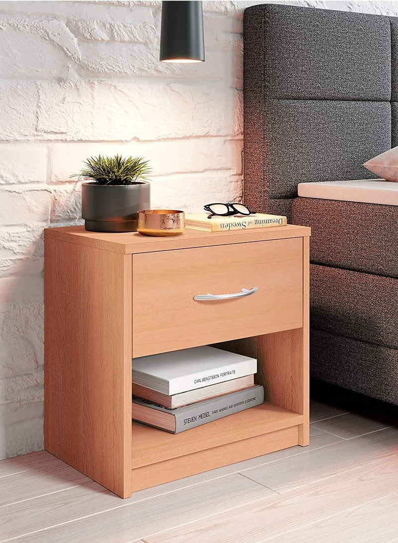 MODERN HOME Modern Beige Nightstand with Drawer and Shelf Storage - Stylish and Compact Side Table - Image 1