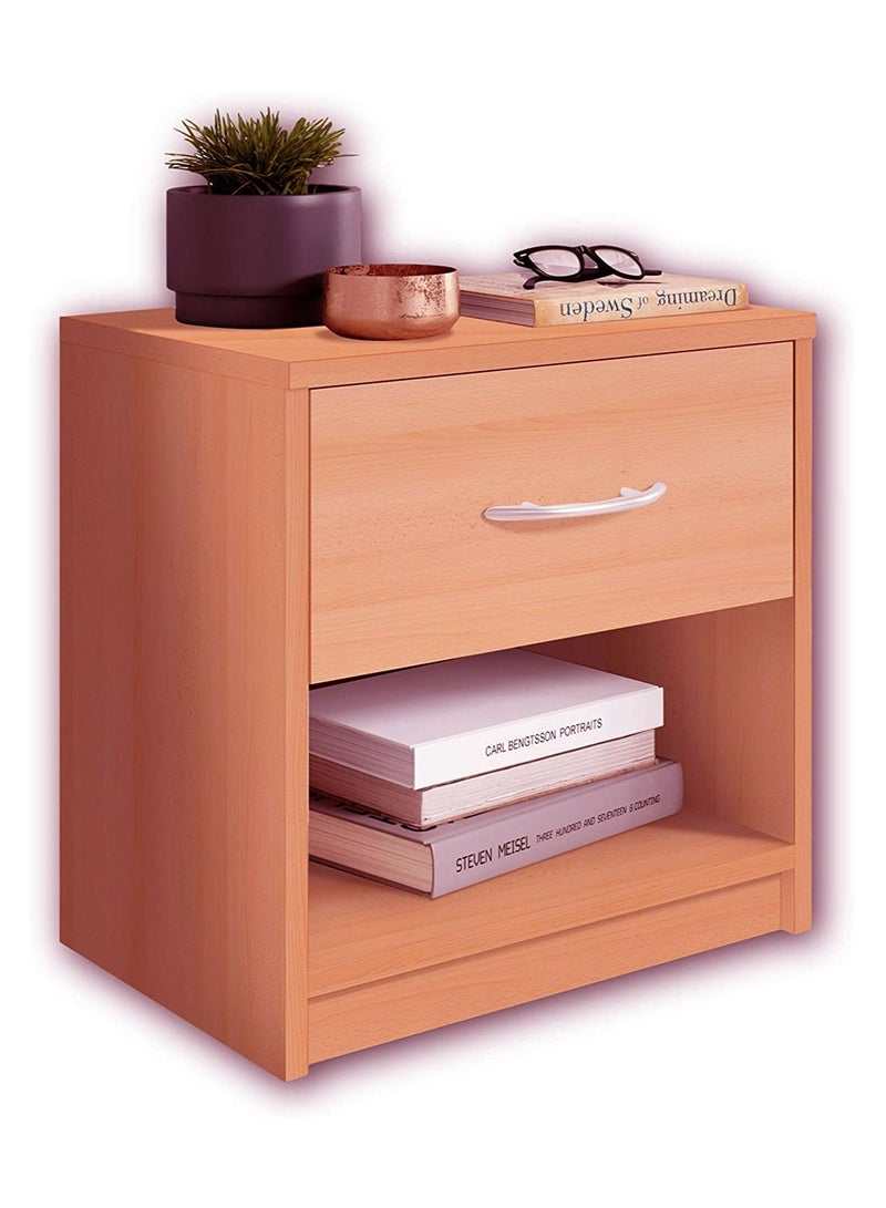 MODERN HOME Modern Beige Nightstand with Drawer and Shelf Storage - Stylish and Compact Side Table - Image 3