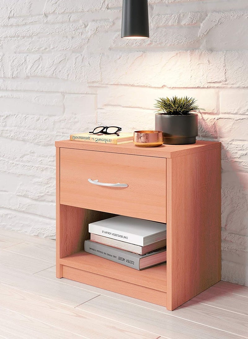 MODERN HOME Modern Beige Nightstand with Drawer and Shelf Storage - Stylish and Compact Side Table - Image 2